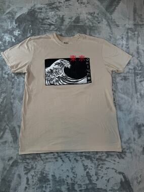 Artist Union Great Wave Off Kanagawa Tokyo Japanese Art T-Shirt Mens L Beige